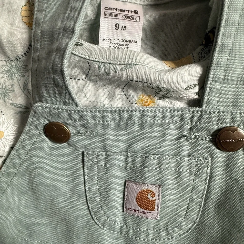 Carhartt Infant 9 Month Shortall Set Bee Floral Bodysuit Green NWT Baby Girl